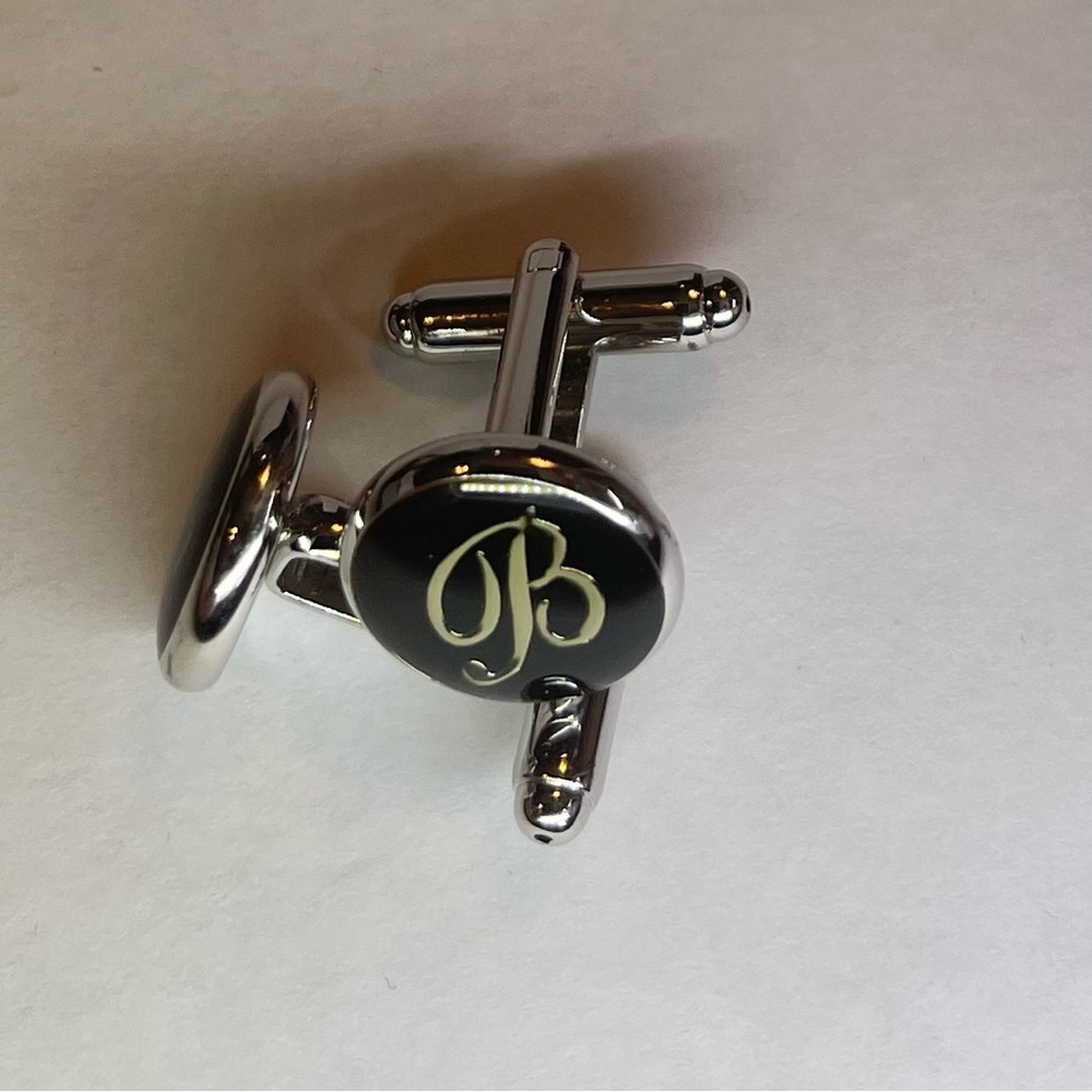 Monogram B silver and black cuff links
